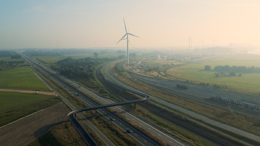 Luchtopname voor IPV Delft — fietsbruggen Gent